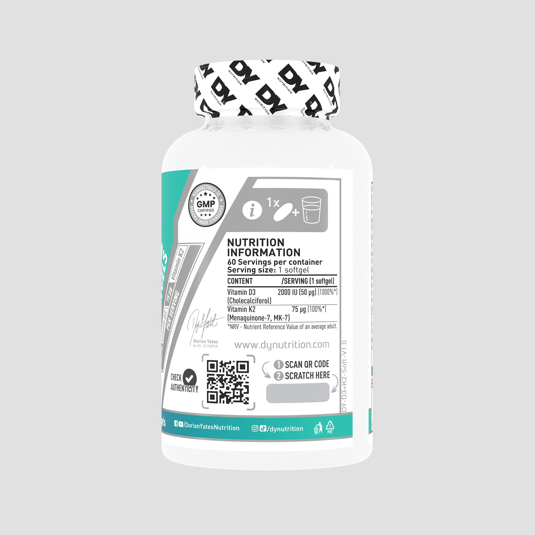 Vitamina D3+K2, 60 de capsule moi, DY Nutrition