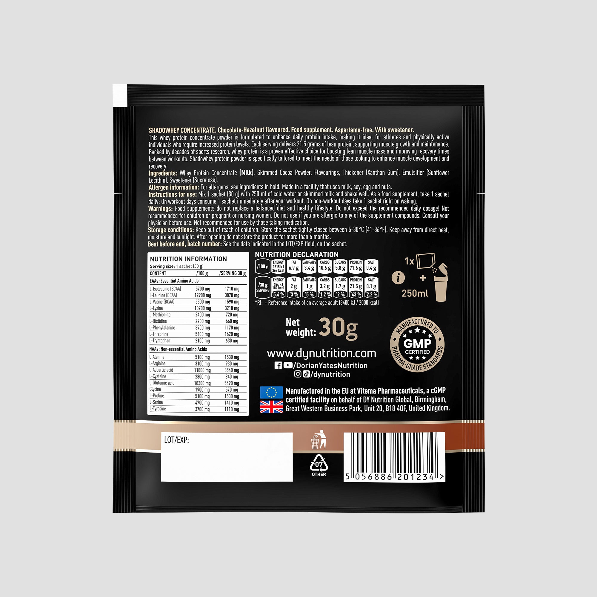Proteină Concentrată Shadowhey DY Nutrition - Plic la 30 Grame