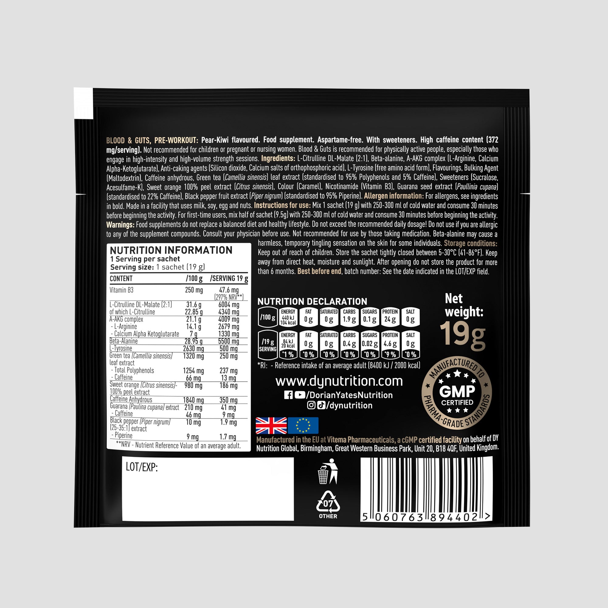 Blood & Guts Pre-Workout - Plic 19g – DY Nutrition Romania