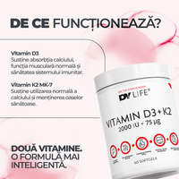 Vitamina D3+K2 2000IU + 75ug, 60 Softgels, 60 Serviri