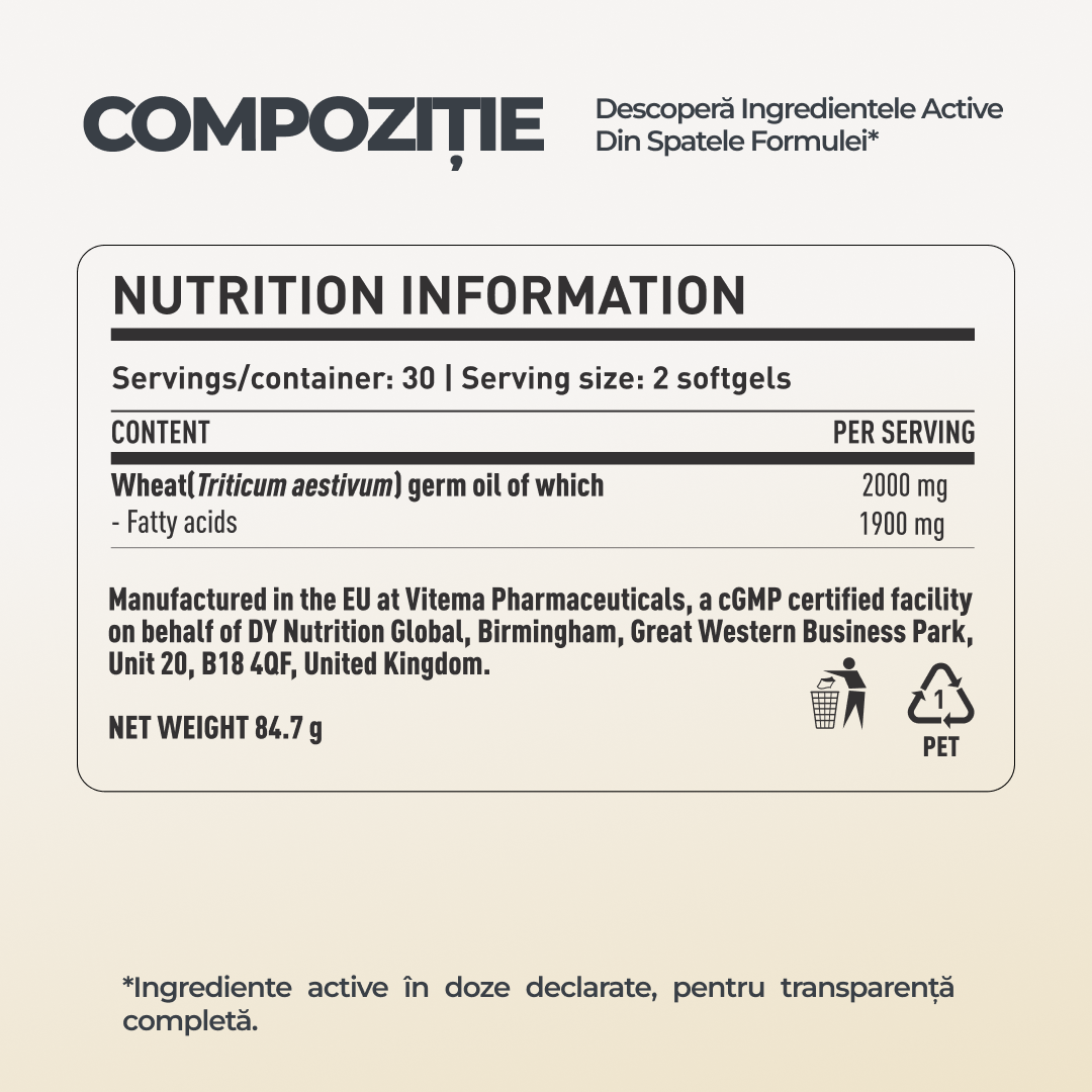 Wheat Germ Oil DY Life, 60 Softgels, 30 Serviri